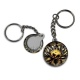 Porte clés - fleur exotique noire et dorée- cabochon verre ou résine, miroirs, magnet