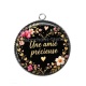 Pendentif Cabochon Argent - Une amie précieuse- cabochon verre ou résine, miroirs, porte clé