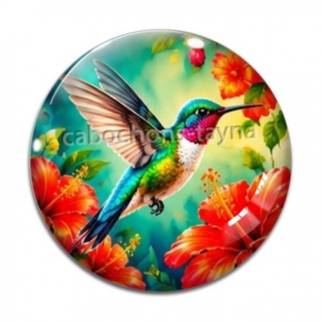 Cabochon Verre - oiseau colibri