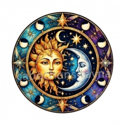 soleil lune- cabochon verre ou résine, pendentif