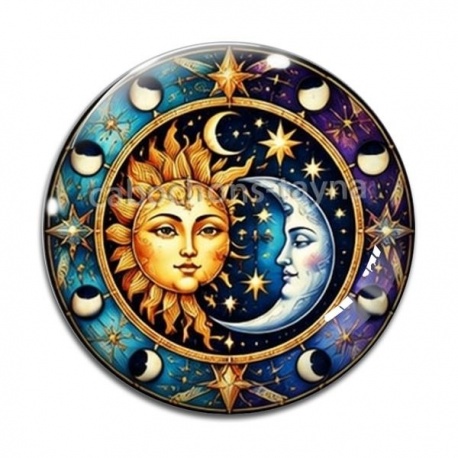 Cabochon Verre - soleil lune- cabochon verre ou résine, pendentif