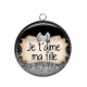 Pendentif Cabochon Argent - je t'aime ma fille