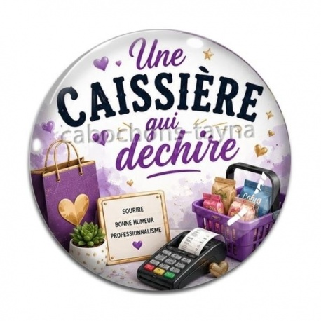 Cabochon Verre - une caissière qui déchire-- cabochon verre ou résine, porte clé