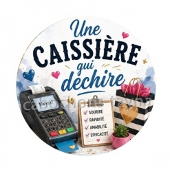 une caissière qui déchire-- cabochon verre ou résine, miroir