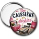 Miroir de poche - une caissière qui déchire-- cabochon verre ou résine, magnet