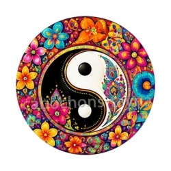 yin yang- cabochon verre ou résine, pendentif