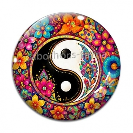 Cabochon Verre - yin yang- cabochon verre ou résine, pendentif