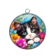 Pendentif Cabochon Argent - Chaton tnoir et blanc- cabochon verre ou résine, pendentif