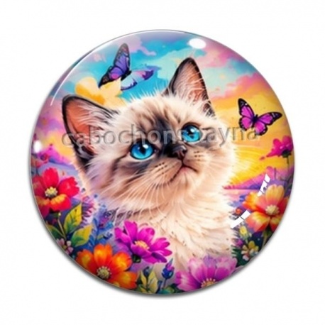 Cabochon Verre - Chaton siamois- cabochon verre ou résine, pendentif