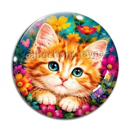 Cabochon Verre - Chaton roux- cabochon verre ou résine, pendentif