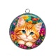 Pendentif Cabochon Argent - Chaton roux- cabochon verre ou résine, pendentif