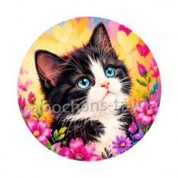 Chaton noir et blanc- cabochon verre ou résine, pendentif