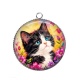 Pendentif Cabochon Argent - Chaton noir et blanc- cabochon verre ou résine, pendentif