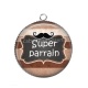 Pendentif Cabochon Argent - super parrain- Cabochon verre ou résine, décapsuleur, porte clés