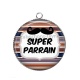 Pendentif Cabochon Argent - super parrain- Cabochon verre ou résine, décapsuleur, porte clés