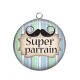 Pendentif Cabochon Argent - super parrain- Cabochon verre ou résine, porte clés