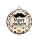 Pendentif Cabochon Argent - super parrain- Cabochon verre ou résine, porte clés