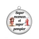 Pendentif Cabochon Argent - super maman et super pompier
