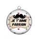 Pendentif Cabochon Argent - je t'aime parrain- cabochon verre ou résine, pendentif