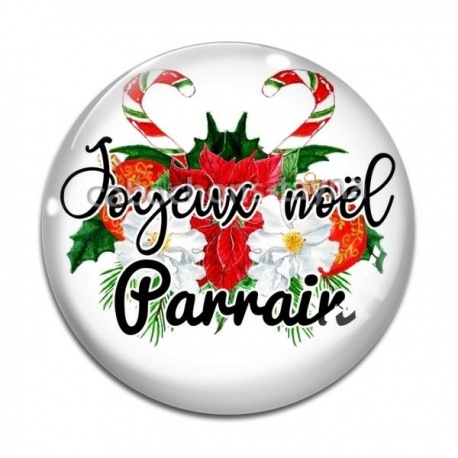 Cabochon Verre - joyeux noël parrain- cabochon verre ou résine, pendentif