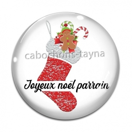 Cabochon Verre - joyeux noël parrain- cabochon verre ou résine, magnet
