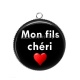 Pendentif Cabochon Argent - mon fils chéri- - cabochon verre ou résine, pendentif
