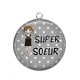 Pendentif Cabochon Argent - super soeur- cabochon verre ou résine- miroir