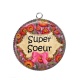 Pendentif Cabochon Argent - super soeur- cabochon verre ou résine- miroir