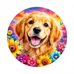 chien Golden Retriever- cabochon verre ou résine- magnet