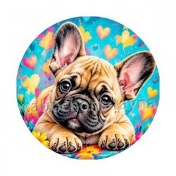 chien bouledogue- cabochon verre ou résine- trépied