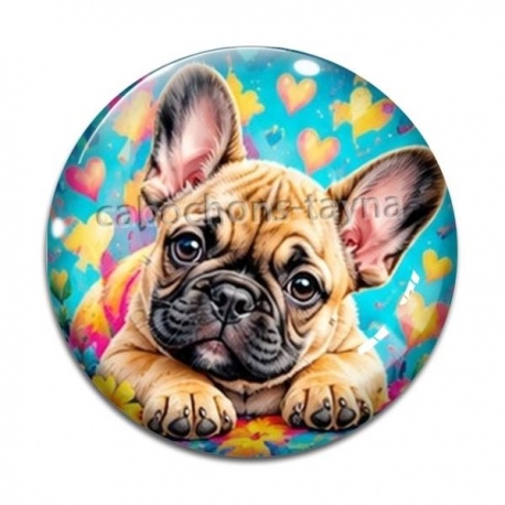 Cabochon Verre - chien bouledogue- cabochon verre ou résine- trépied