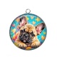 Pendentif Cabochon Argent - chien bouledogue- cabochon verre ou résine- trépied