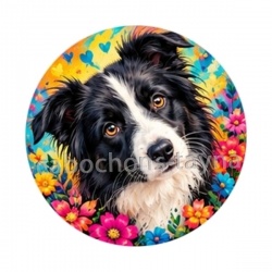 chien border collie cabochon verre ou résine- pendentif