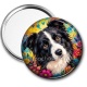 Miroir de poche - chien border collie cabochon verre ou résine- pendentif