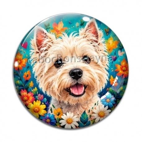 Cabochon Verre - chien blanc- cabochon verre ou résine- magnet