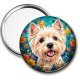 Miroir de poche - chien blanc- cabochon verre ou résine- magnet