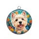 Pendentif Cabochon Argent - chien blanc- cabochon verre ou résine- magnet