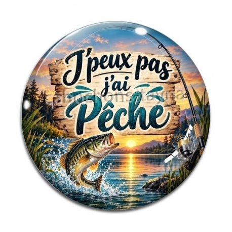 Cabochon Verre - cabochon J'peux pas j'ai pêche, plusieurs supports