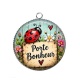 Pendentif Cabochon Argent - porte bonheur coccinelle- cabochon verre ou résine, porte clé