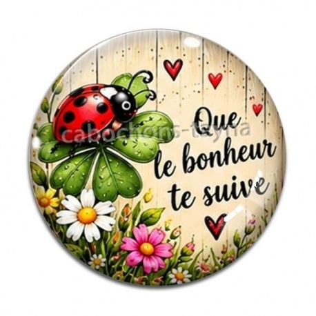 Cabochon Verre - cabochon porte bonheur- que le bonheur te suivi