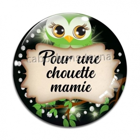 Cabochon Verre - mamie chouette