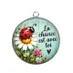 Pendentif Cabochon Argent - porte bonheur- la chance est avec toi- cabochon verre ou résine