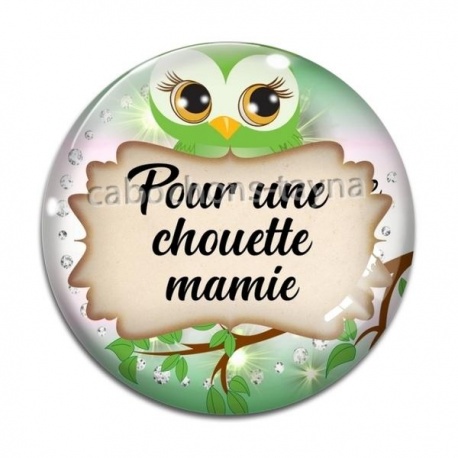 Cabochon Verre - mamie chouette