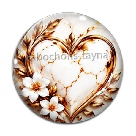 Cabochon Verre - .cabochon coeur blanc et doré- verre ou résine