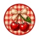 cabochon cerise- fond carreaux rouge