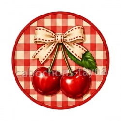 cabochon cerise- fond carreaux rouge