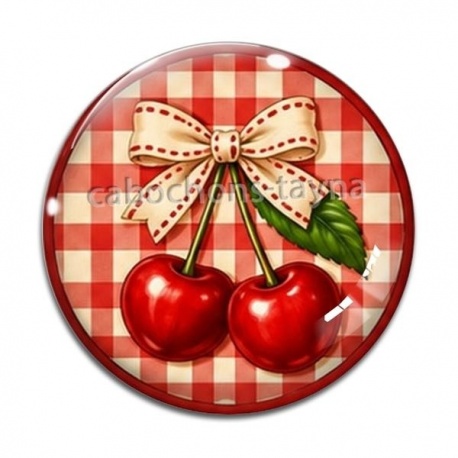 Cabochon Verre - cabochon cerise- fond carreaux rouge