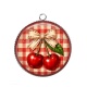 Pendentif Cabochon Argent - cabochon cerise- fond carreaux rouge