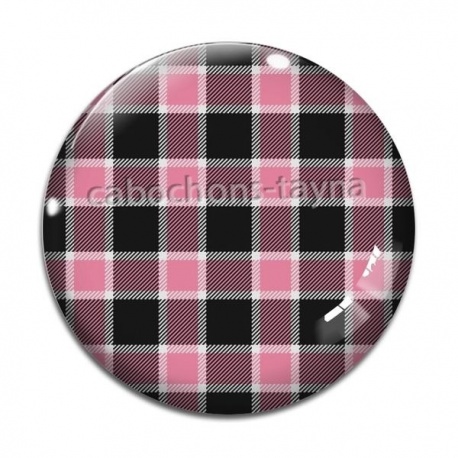 Cabochon Verre - cabochon fond carreaux rose et noir