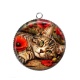 Pendentif Cabochon Argent - cabochon chat rayure- chat coquelicot